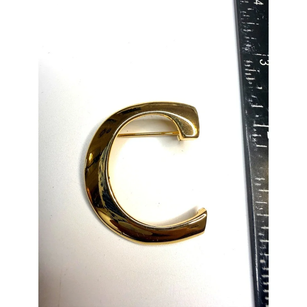 Anne Klein Gold Tone Initial C Brooch Monogram Letter Pin AK Logo Minimalist